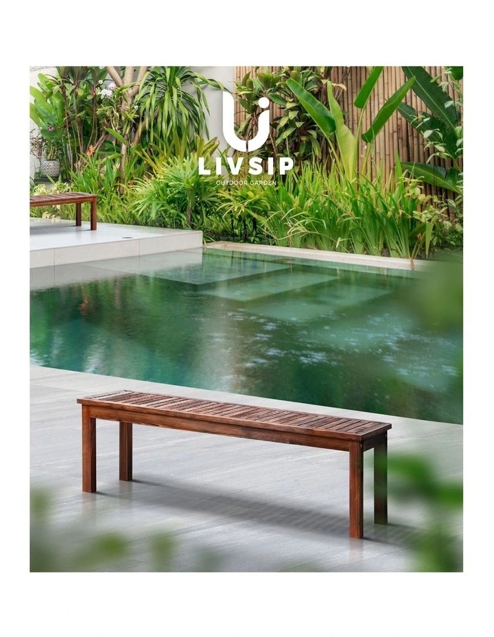 Livsip 150cm Garden Bench Outdoor Wood Patio Furniture Dining Chair Slatted Seat image 7
