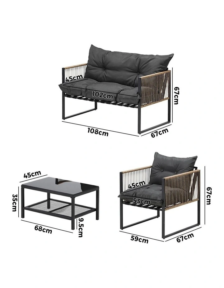 Livsip 4 Piece Outdoor Furniture Setting Garden Patio Lounge Sofa Table Chairs image 3