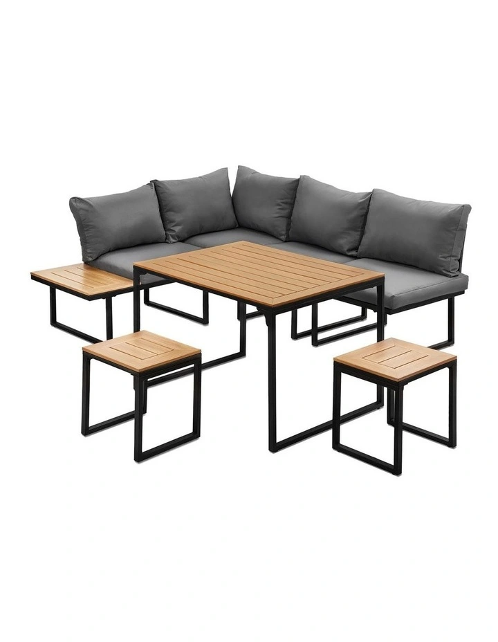 Livsip 6 Seater Outdoor Dining Sofa Set Lounge Furniture Patio Stool Grey image 1
