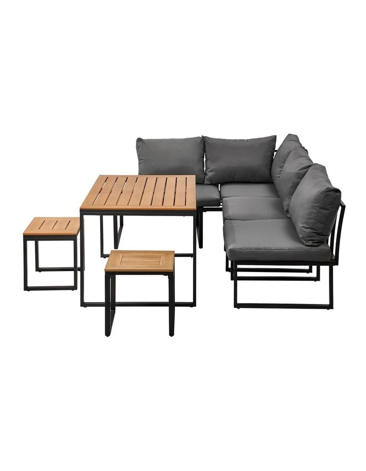 Livsip 6 Seater Outdoor Dining Sofa Set Lounge Furniture Patio Stool Grey image 2