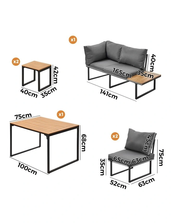 Livsip 6 Seater Outdoor Dining Sofa Set Lounge Furniture Patio Stool Grey image 3