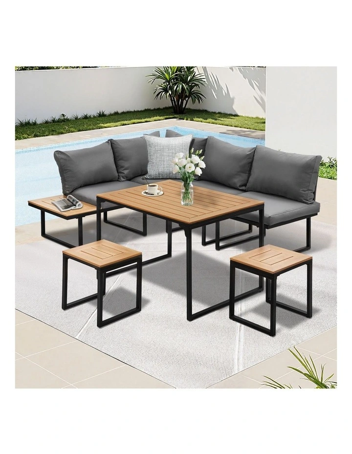 Livsip 6 Seater Outdoor Dining Sofa Set Lounge Furniture Patio Stool Grey image 4