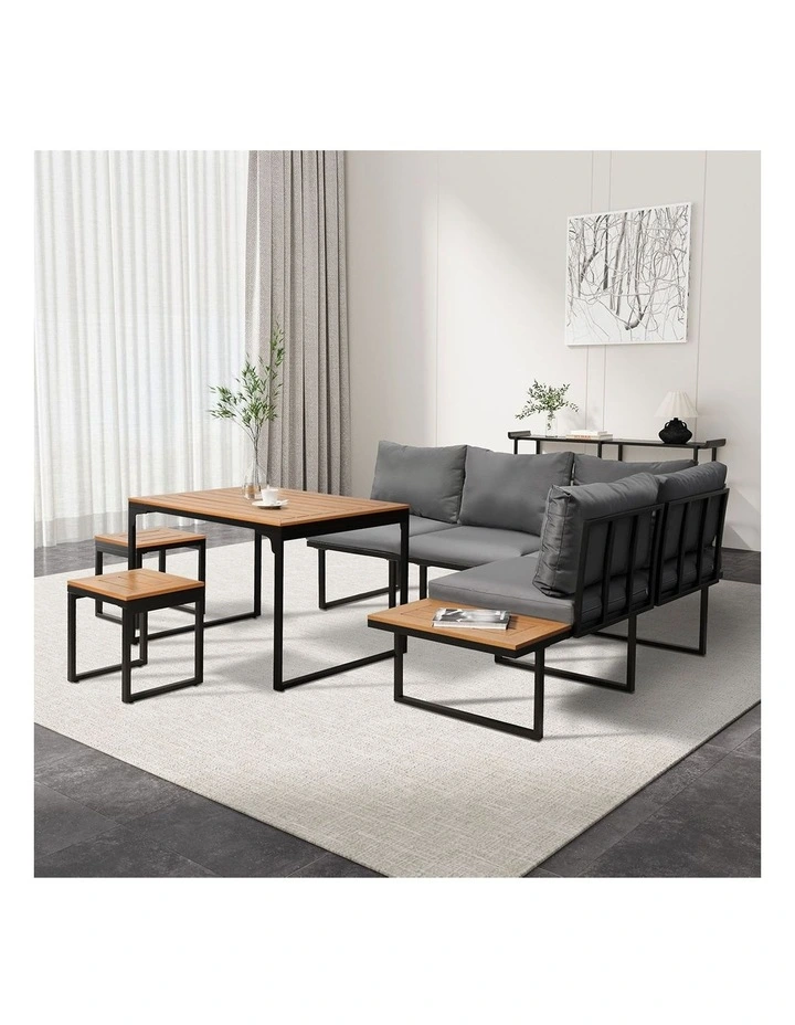 Livsip 6 Seater Outdoor Dining Sofa Set Lounge Furniture Patio Stool Grey image 5