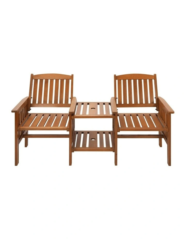 Livsip Wooden Garden Bench 2 Seat Chair & Table Outdoor Patio Furniture Brown image 2
