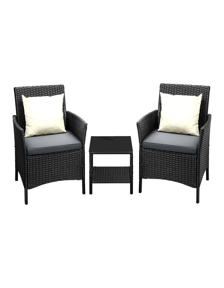 Livsip Outdoor Furniture 3 Piece Wicker Bistro Set Patio Chairs Table Garden image 1