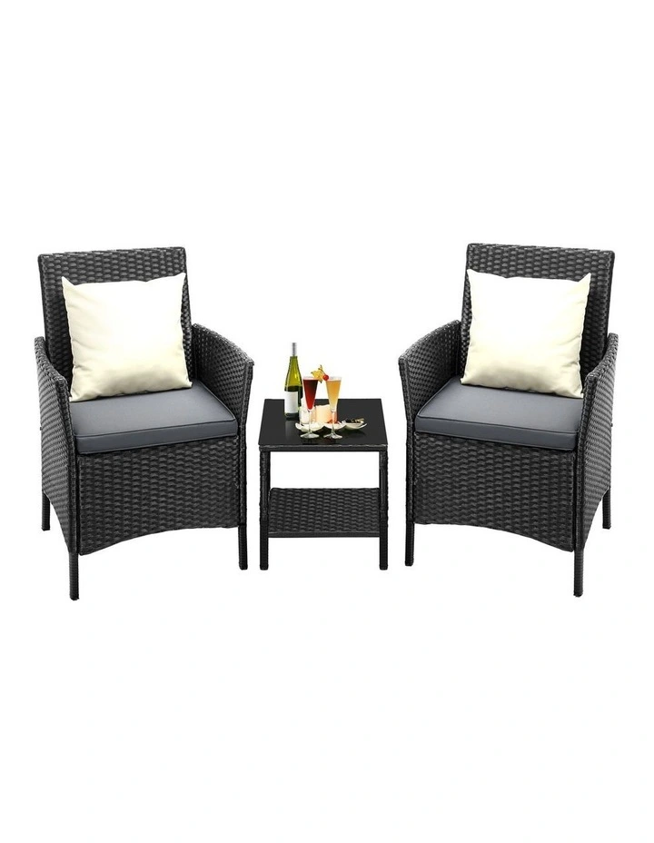 Livsip Outdoor Furniture 3 Piece Wicker Bistro Set Patio Chairs Table Garden image 2