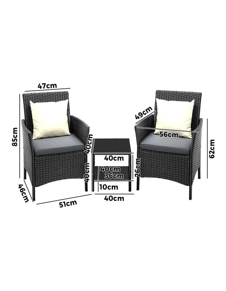 Livsip Outdoor Furniture 3 Piece Wicker Bistro Set Patio Chairs Table Garden image 3