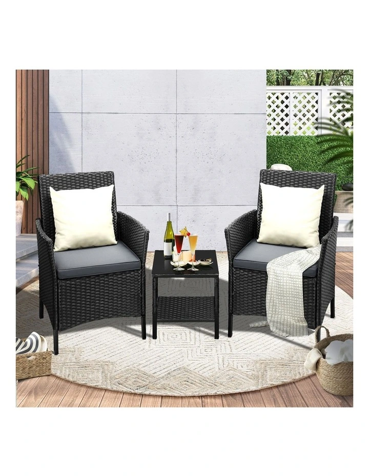 Livsip Outdoor Furniture 3 Piece Wicker Bistro Set Patio Chairs Table Garden image 4