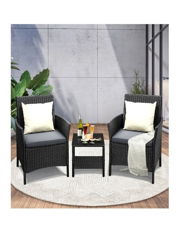 Livsip Outdoor Furniture 3 Piece Wicker Bistro Set Patio Chairs Table Garden image 5