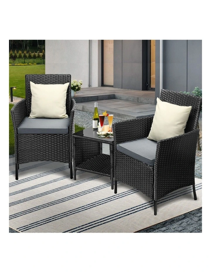 Livsip Outdoor Furniture 3 Piece Wicker Bistro Set Patio Chairs Table Garden image 6