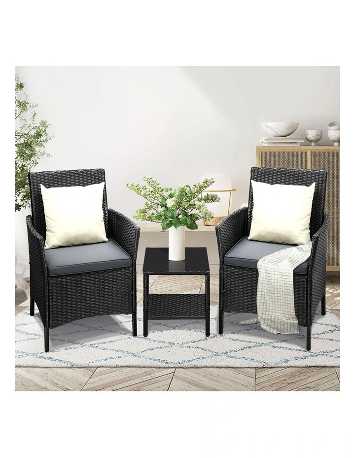 Livsip Outdoor Furniture 3 Piece Wicker Bistro Set Patio Chairs Table Garden image 7