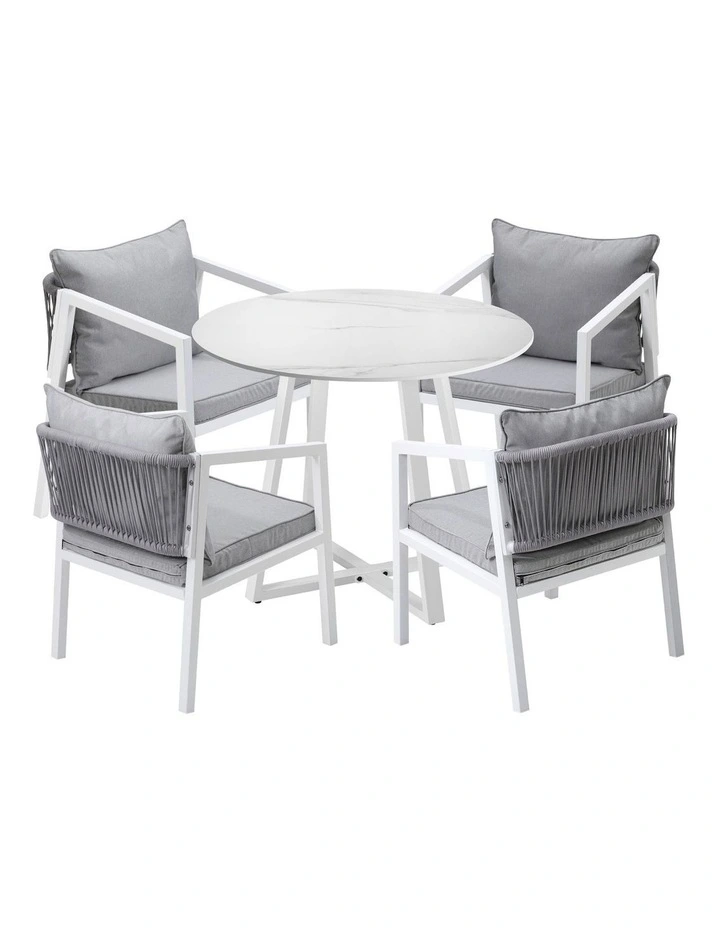 Livsip Outdoor Dining Setting Lounge Chair Patio Furniture Bistro Set 5PCS White image 1