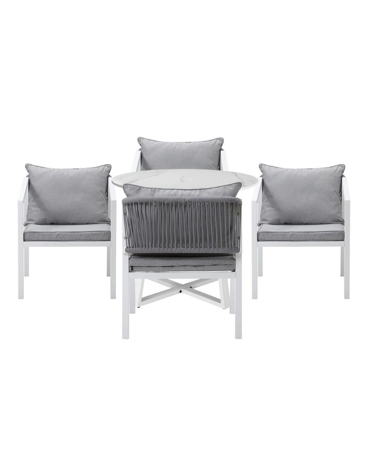 Livsip Outdoor Dining Setting Lounge Chair Patio Furniture Bistro Set 5PCS White image 2
