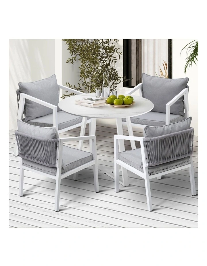 Livsip Outdoor Dining Setting Lounge Chair Patio Furniture Bistro Set 5PCS White image 4