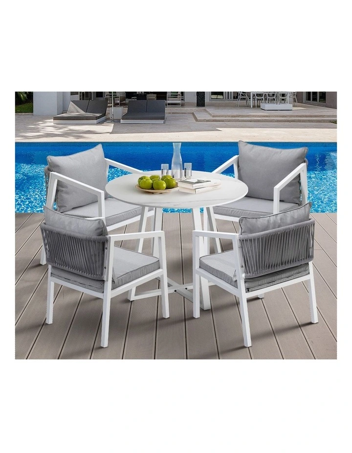 Livsip Outdoor Dining Setting Lounge Chair Patio Furniture Bistro Set 5PCS White image 5