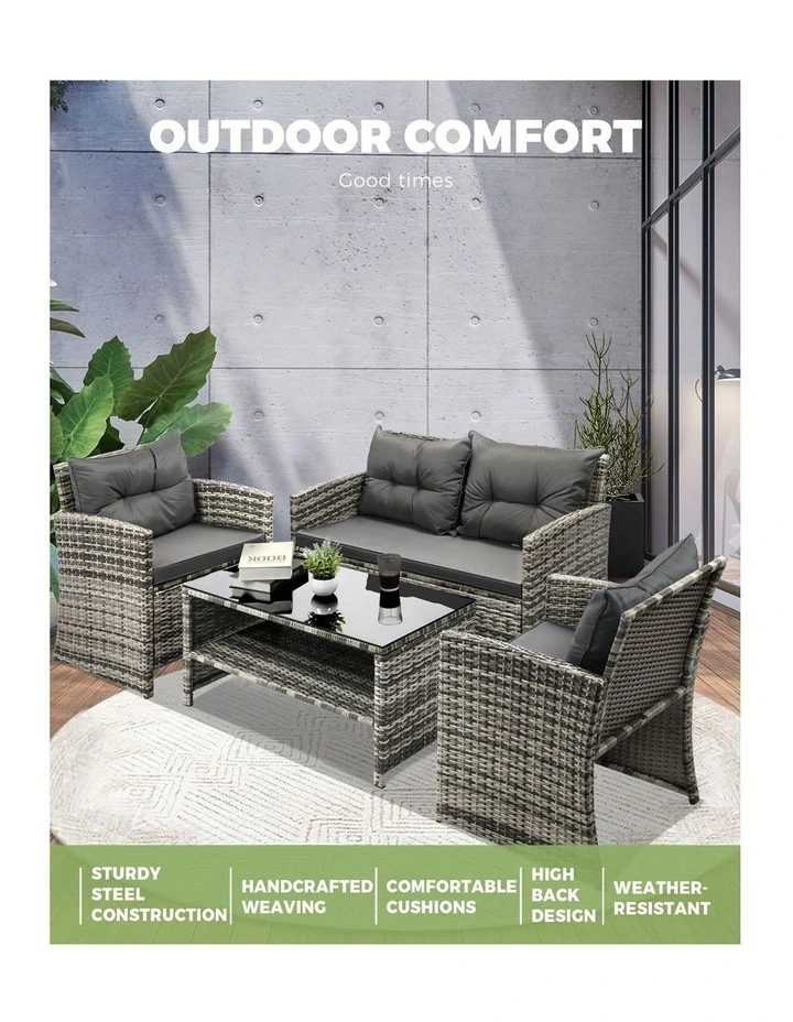 Livsip Outdoor Lounge Set Patio Furniture Dining Chairs Wicker Table  4 Piece image 5