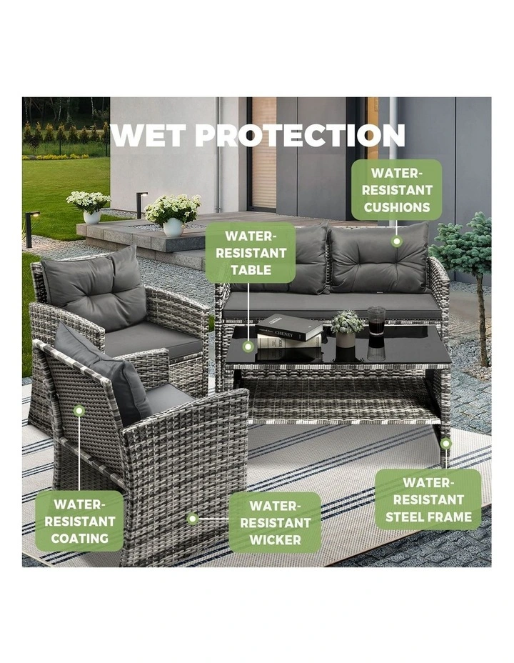 Livsip Outdoor Lounge Set Patio Furniture Dining Chairs Wicker Table  4 Piece image 6