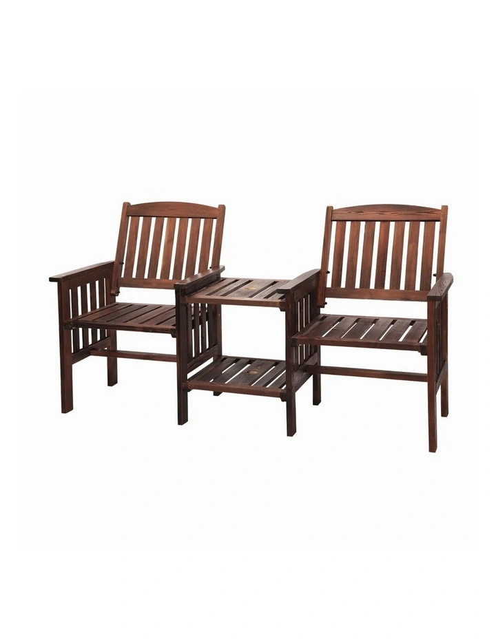 Livsip Wooden Garden Bench 2 Seat Chair & Table Outdoor Patio Furniture Charcoal image 1