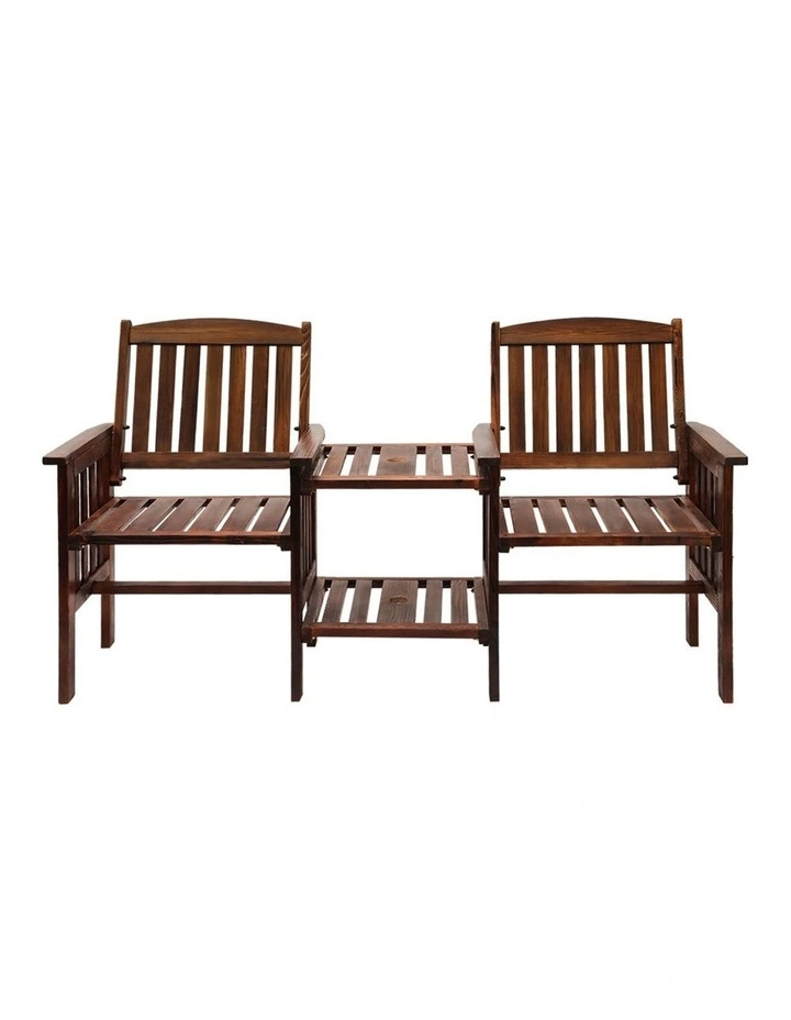 Livsip Wooden Garden Bench 2 Seat Chair & Table Outdoor Patio Furniture Charcoal image 2