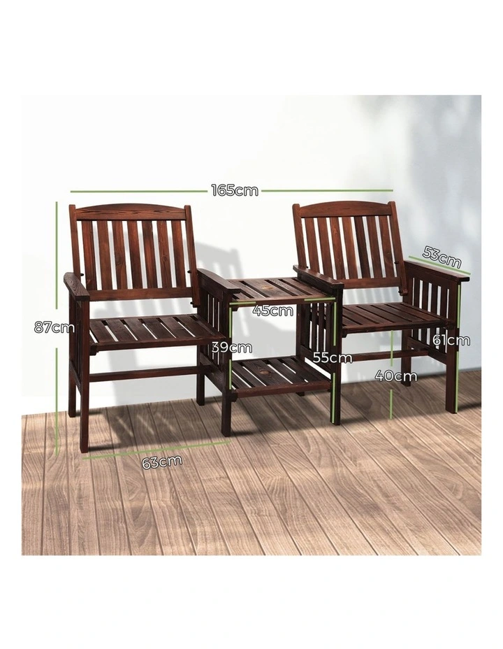 Livsip Wooden Garden Bench 2 Seat Chair & Table Outdoor Patio Furniture Charcoal image 3