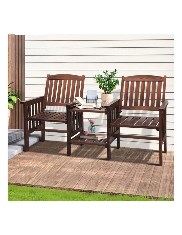 Livsip Wooden Garden Bench 2 Seat Chair & Table Outdoor Patio Furniture Charcoal image 4
