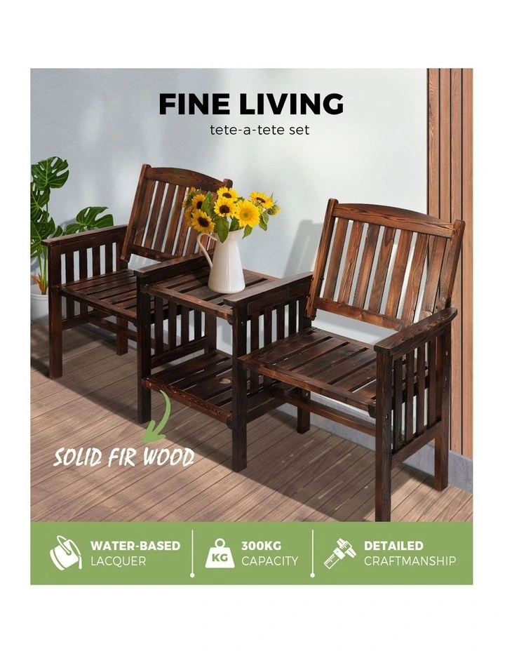Livsip Wooden Garden Bench 2 Seat Chair & Table Outdoor Patio Furniture Charcoal image 5