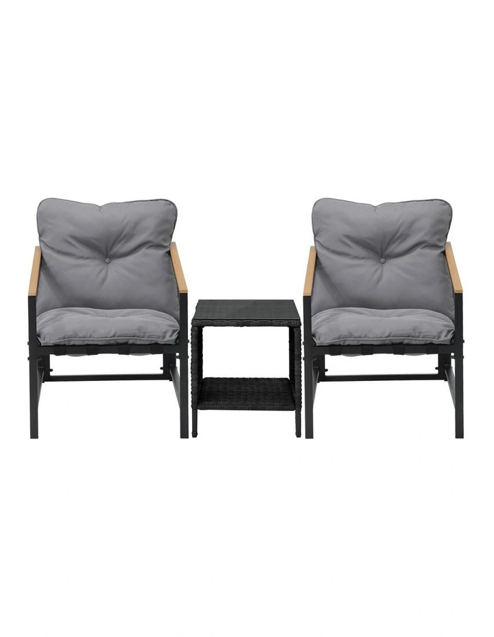 Livsip 3 Piece Outdoor Patio Set Lounge Setting Garden Furniture Rattan Table image 2