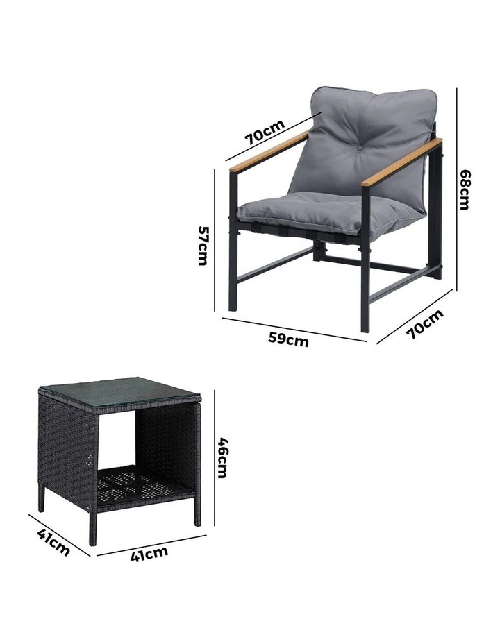 Livsip 3 Piece Outdoor Patio Set Lounge Setting Garden Furniture Rattan Table image 3
