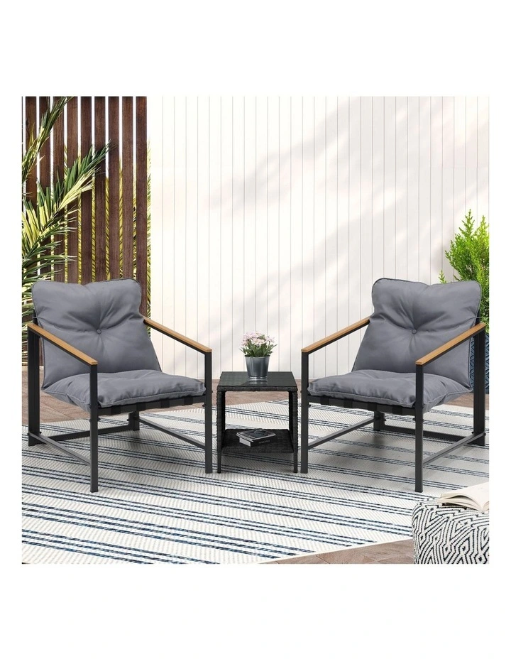 Livsip 3 Piece Outdoor Patio Set Lounge Setting Garden Furniture Rattan Table image 4