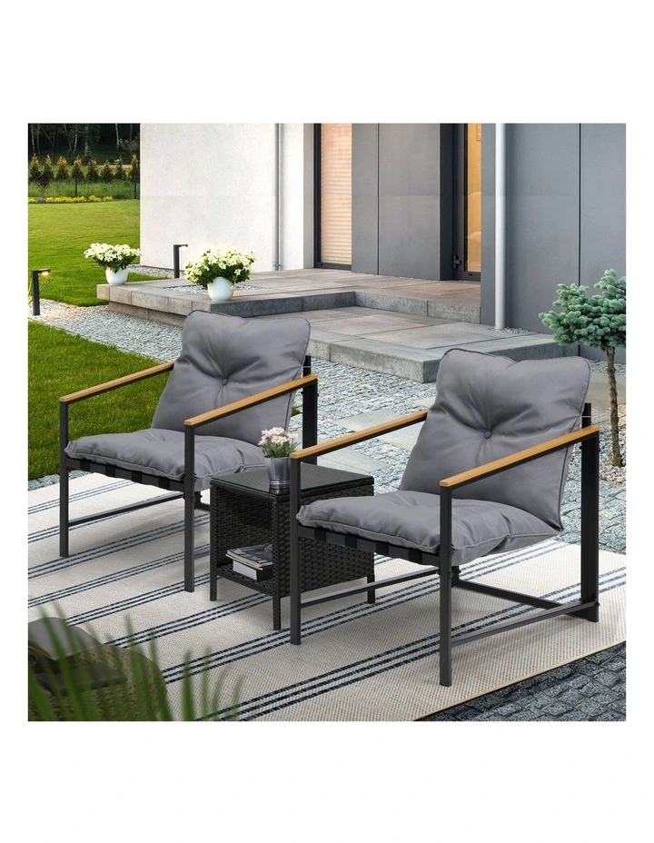Livsip 3 Piece Outdoor Patio Set Lounge Setting Garden Furniture Rattan Table image 5