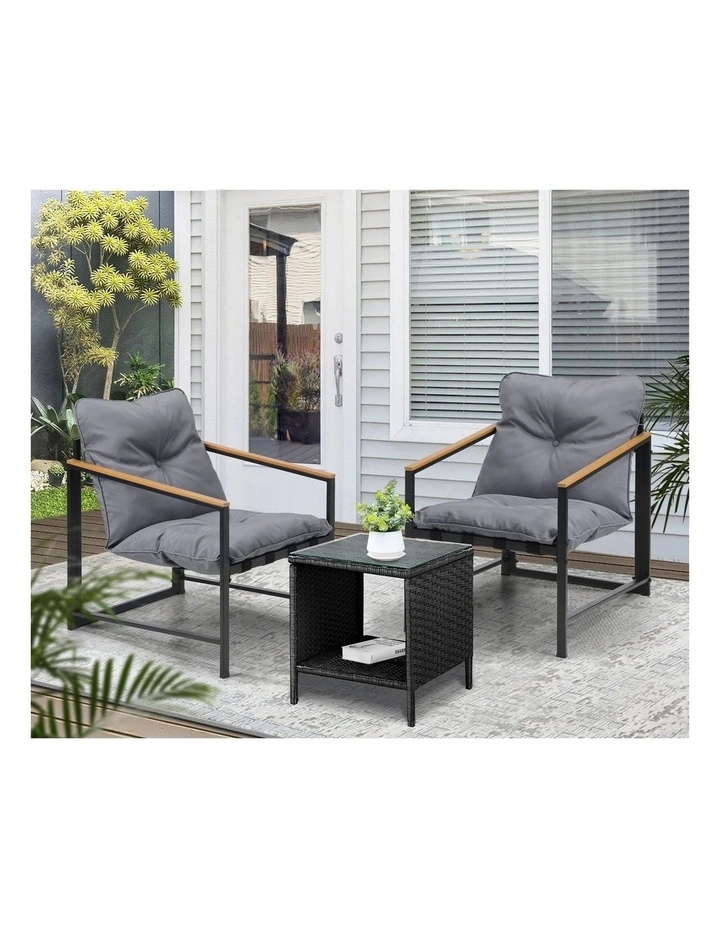 Livsip 3 Piece Outdoor Patio Set Lounge Setting Garden Furniture Rattan Table image 7