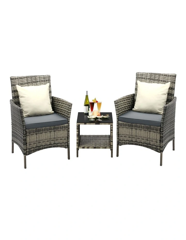 Livsip Outdoor Furniture Setting 3 Piece Wicker Bistro Set Patio Chairs Table image 1