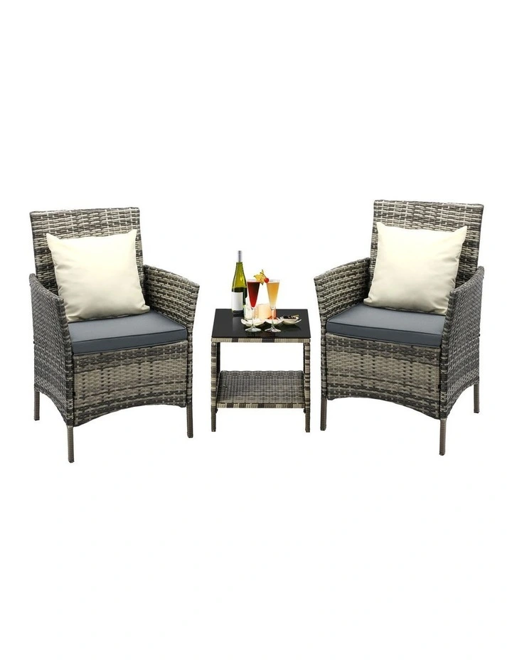 Livsip Outdoor Furniture Setting 3 Piece Wicker Bistro Set Patio Chairs Table image 2