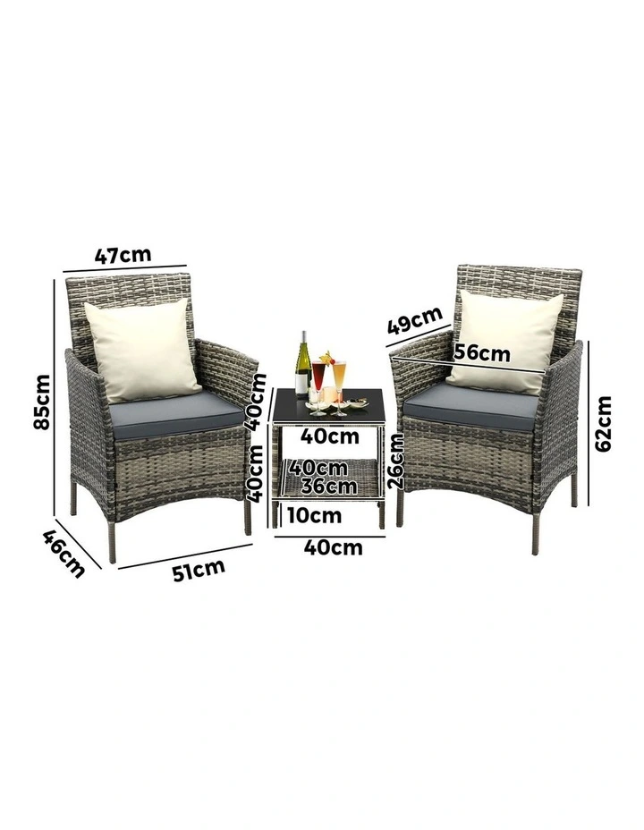 Livsip Outdoor Furniture Setting 3 Piece Wicker Bistro Set Patio Chairs Table image 3