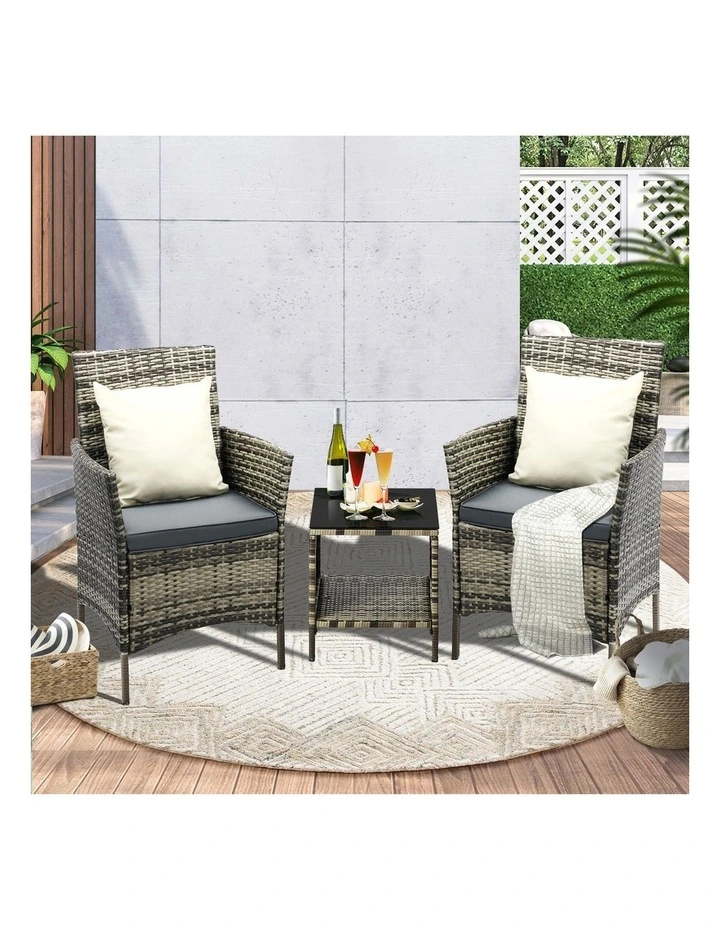 Livsip Outdoor Furniture Setting 3 Piece Wicker Bistro Set Patio Chairs Table image 4
