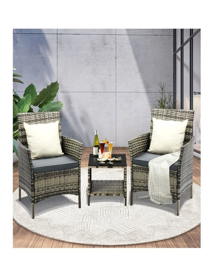 Livsip Outdoor Furniture Setting 3 Piece Wicker Bistro Set Patio Chairs Table image 5