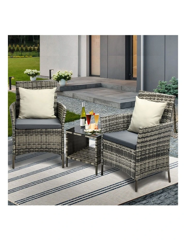 Livsip Outdoor Furniture Setting 3 Piece Wicker Bistro Set Patio Chairs Table image 6