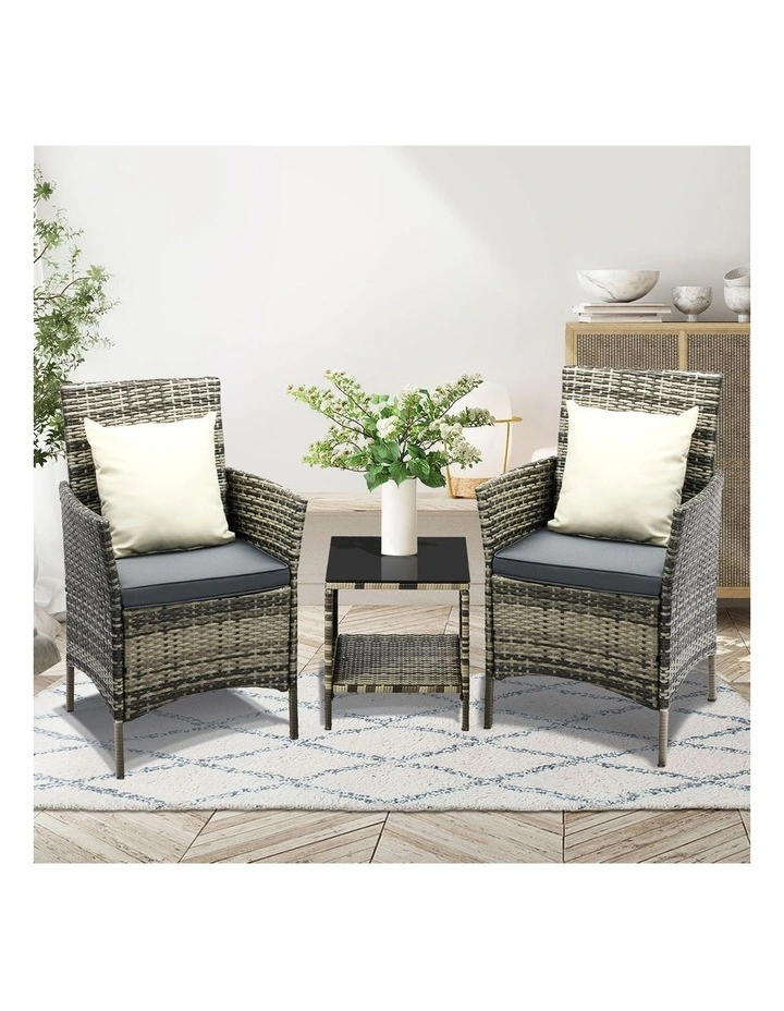 Livsip Outdoor Furniture Setting 3 Piece Wicker Bistro Set Patio Chairs Table image 7