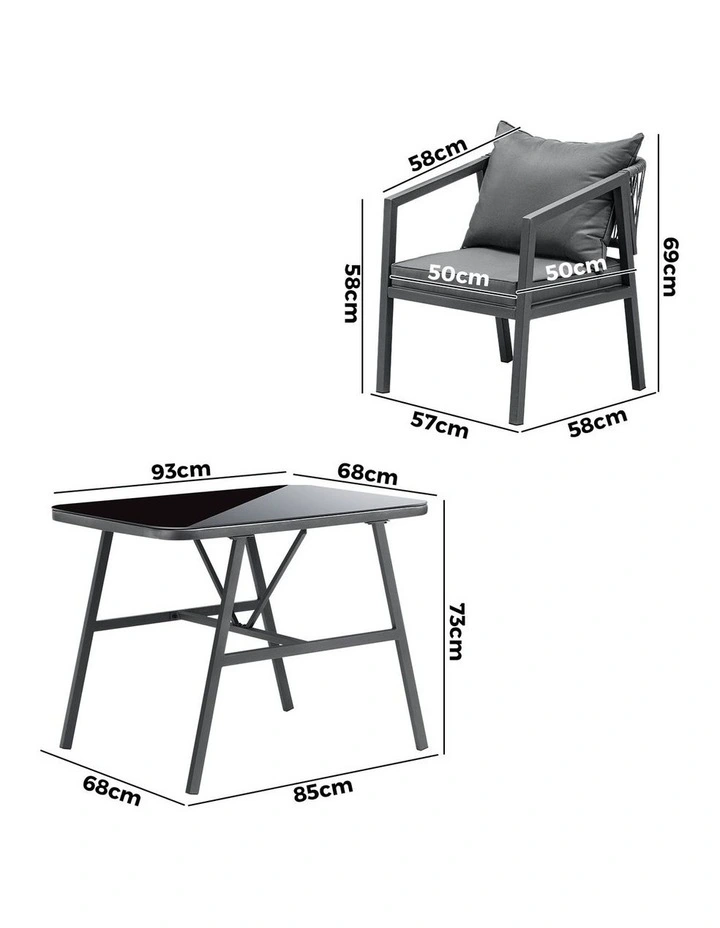 Livsip 3PCS Outdoor Dining Setting Lounge Patio Furniture Table Chairs Set image 3