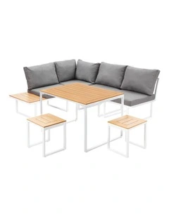 Livsip 6 Seater Outdoor Dining Sofa Set Lounge Furniture Patio Stool White