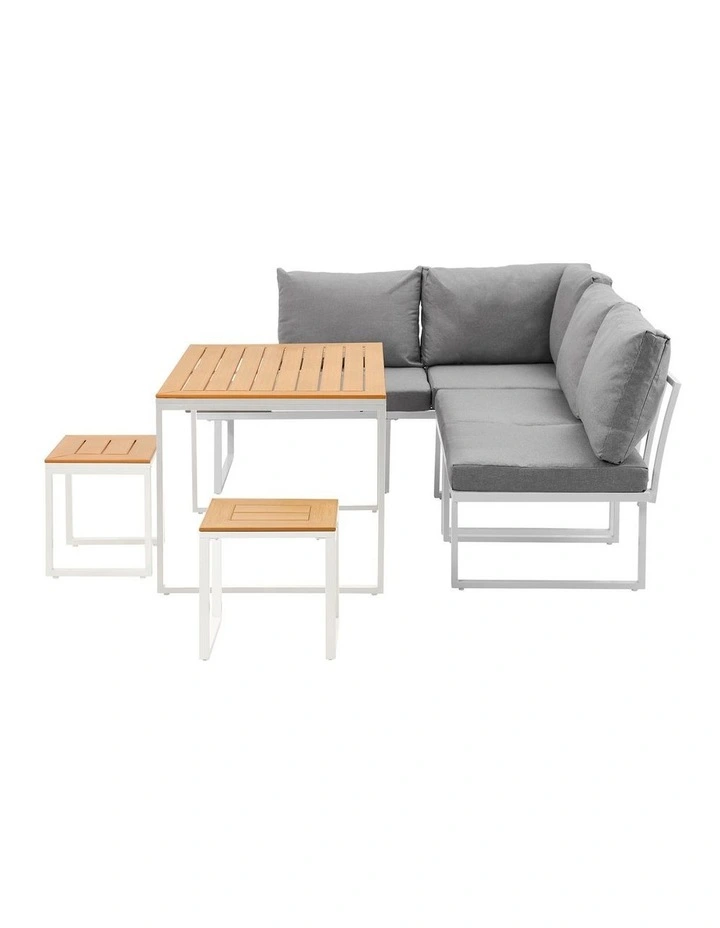 Livsip 6 Seater Outdoor Dining Sofa Set Lounge Furniture Patio Stool White image 2