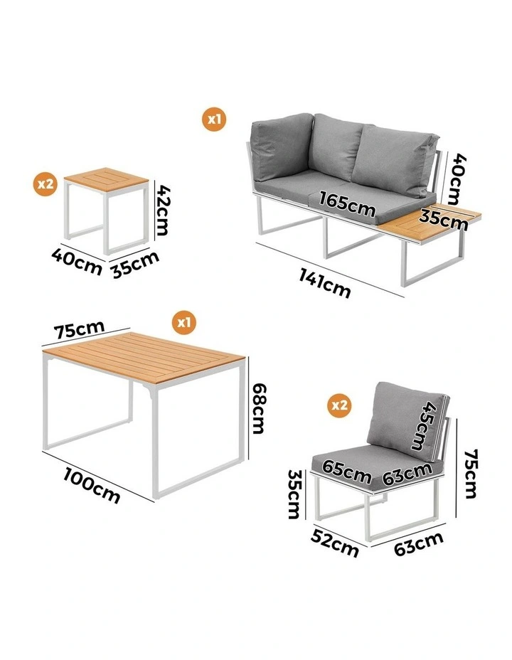Livsip 6 Seater Outdoor Dining Sofa Set Lounge Furniture Patio Stool White image 3