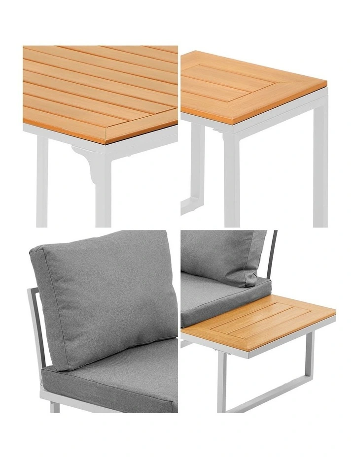 Livsip 6 Seater Outdoor Dining Sofa Set Lounge Furniture Patio Stool White image 7