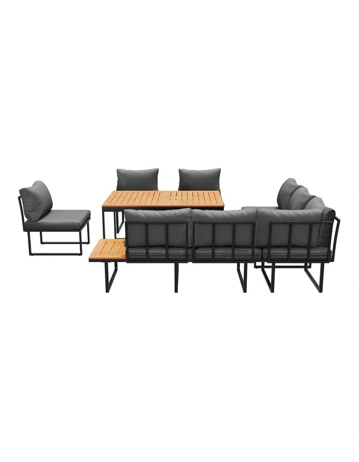 Livsip 8 Seater Outdoor Dining Sofa Set Lounge Furniture with Side Table Grey image 2