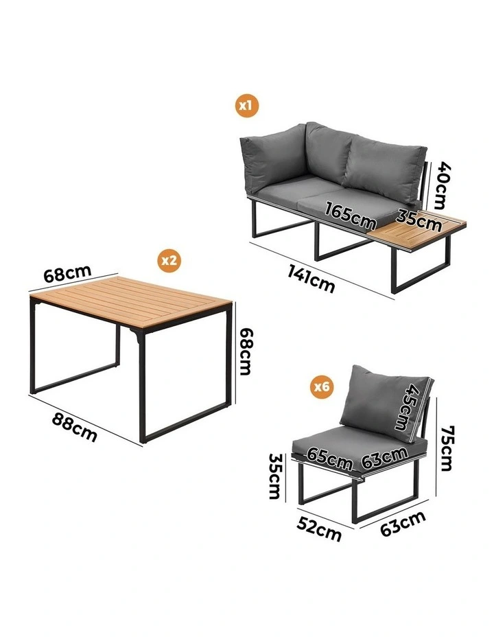Livsip 8 Seater Outdoor Dining Sofa Set Lounge Furniture with Side Table Grey image 3