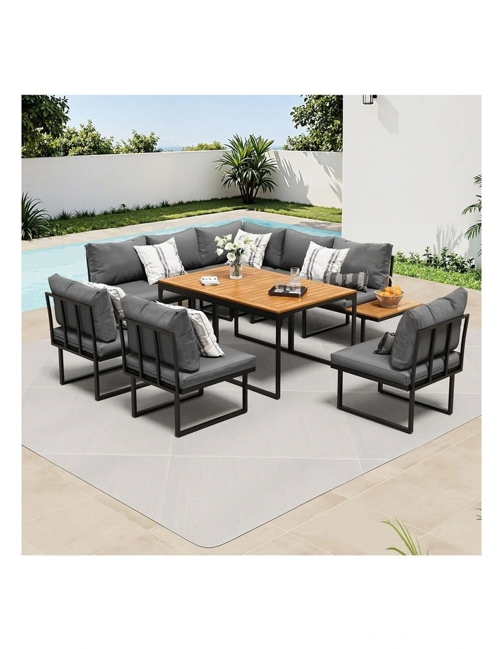 Livsip 8 Seater Outdoor Dining Sofa Set Lounge Furniture with Side Table Grey image 4
