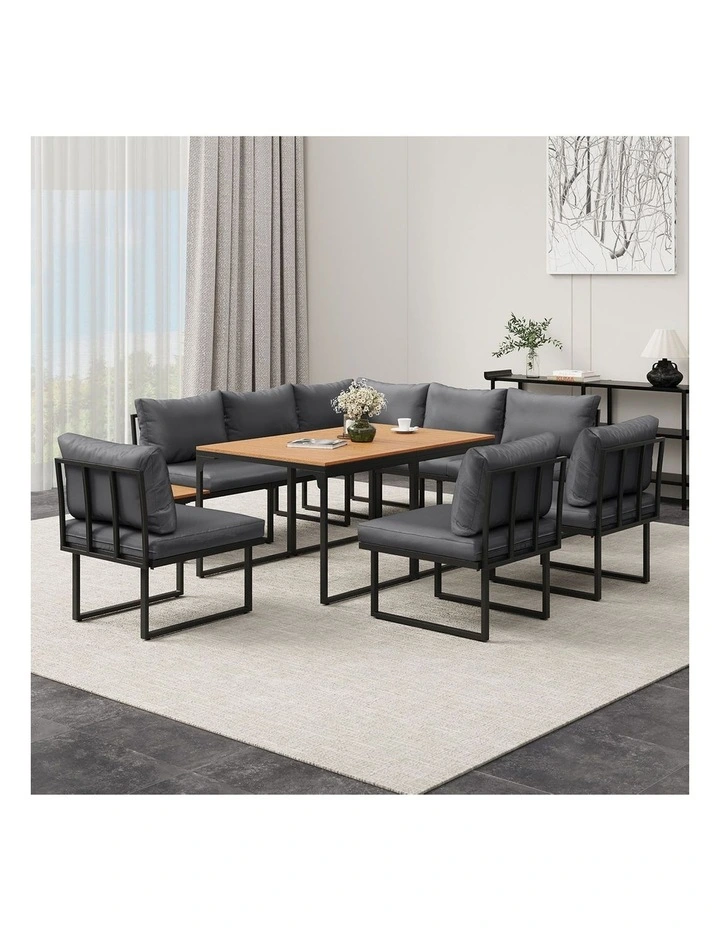 Livsip 8 Seater Outdoor Dining Sofa Set Lounge Furniture with Side Table Grey image 5