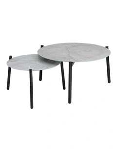 Livsip Outdoor Coffee Side Marble Table Set Desk Patio Furniture Garden Grey 2PC