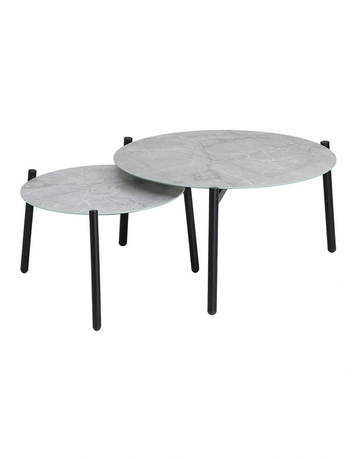 Livsip Outdoor Coffee Side Marble Table Set Desk Patio Furniture Garden Grey 2PC image 1