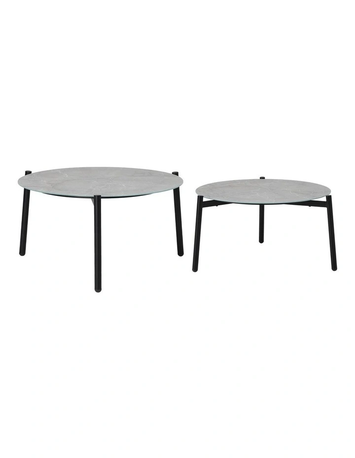 Livsip Outdoor Coffee Side Marble Table Set Desk Patio Furniture Garden Grey 2PC image 2